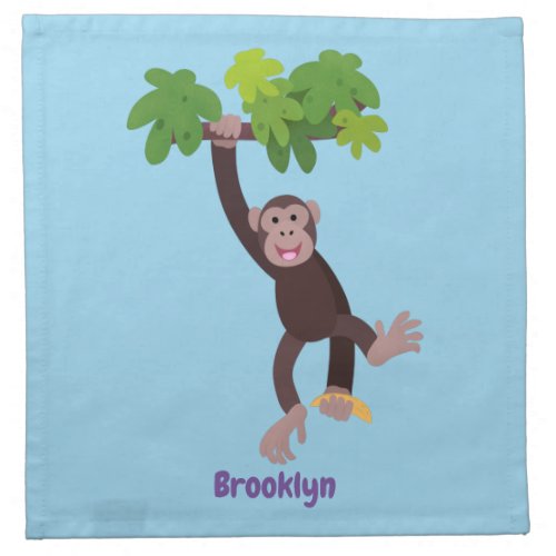 Cute chimpanzee in jungle hanging cartoon cloth napkin