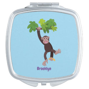 Cute chimpanzee in jungle hanging cartoon compact mirror