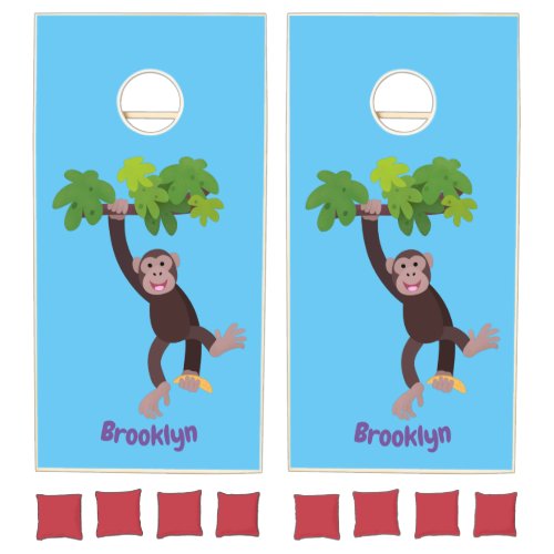 Cute chimpanzee in jungle hanging cartoon cornhole set