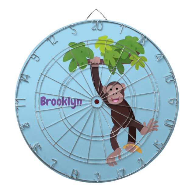 Cute chimpanzee in jungle hanging cartoon dart board (Front)