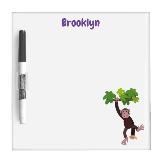 Cute chimpanzee in jungle hanging cartoon dry erase board (Front)
