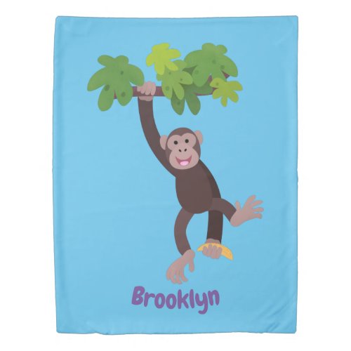 Cute chimpanzee in jungle hanging cartoon duvet cover