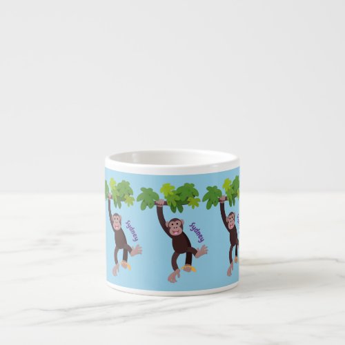 Cute chimpanzee in jungle hanging cartoon espresso cup