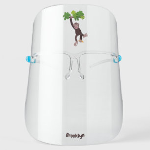 Cute chimpanzee in jungle hanging cartoon face shield