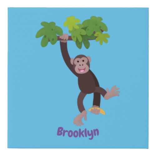 Cute chimpanzee in jungle hanging cartoon faux canvas print