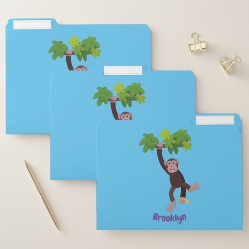 Cute chimpanzee in jungle hanging cartoon file folder