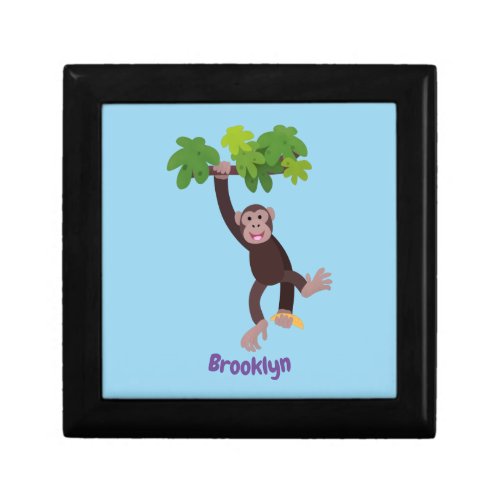 Cute chimpanzee in jungle hanging cartoon gift box