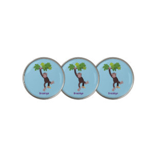 Cute chimpanzee in jungle hanging cartoon golf ball marker