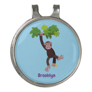 Cute chimpanzee in jungle hanging cartoon golf hat clip