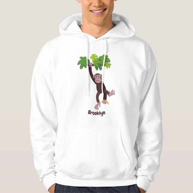 Cute chimpanzee in jungle hanging cartoon hoodie (Front)