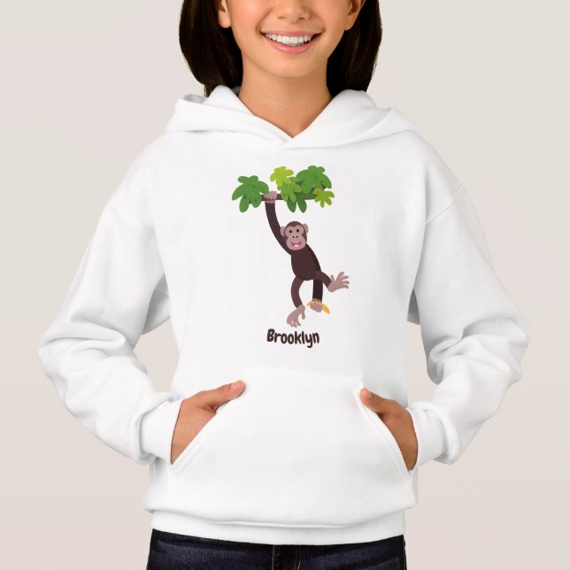 Cute chimpanzee in jungle hanging cartoon hoodie (Front)