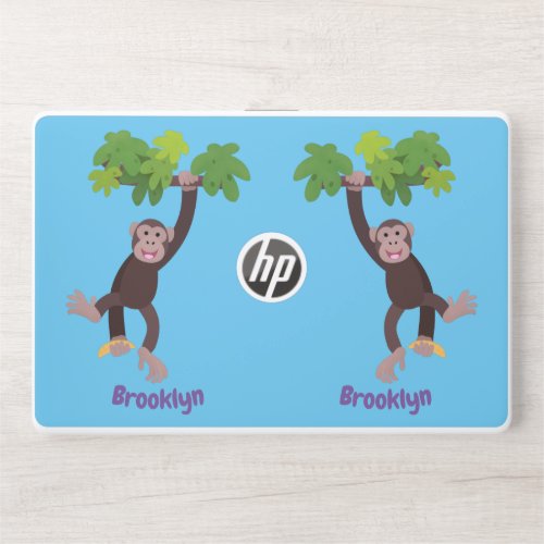 Cute chimpanzee in jungle hanging cartoon HP laptop skin