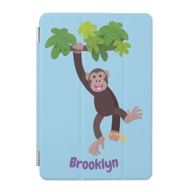 Cute chimpanzee in jungle hanging cartoon iPad mini cover (Front)