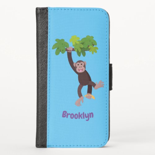 Cute chimpanzee in jungle hanging cartoon iPhone x wallet case