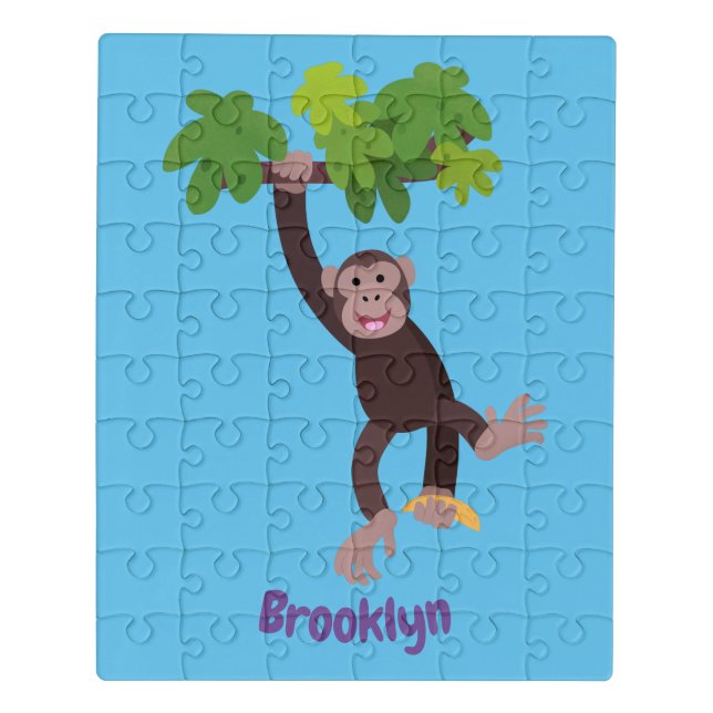 Cute chimpanzee in jungle hanging cartoon jigsaw puzzle (Puzzle Vertical)