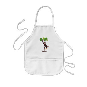 Cute chimpanzee in jungle hanging cartoon kids' apron