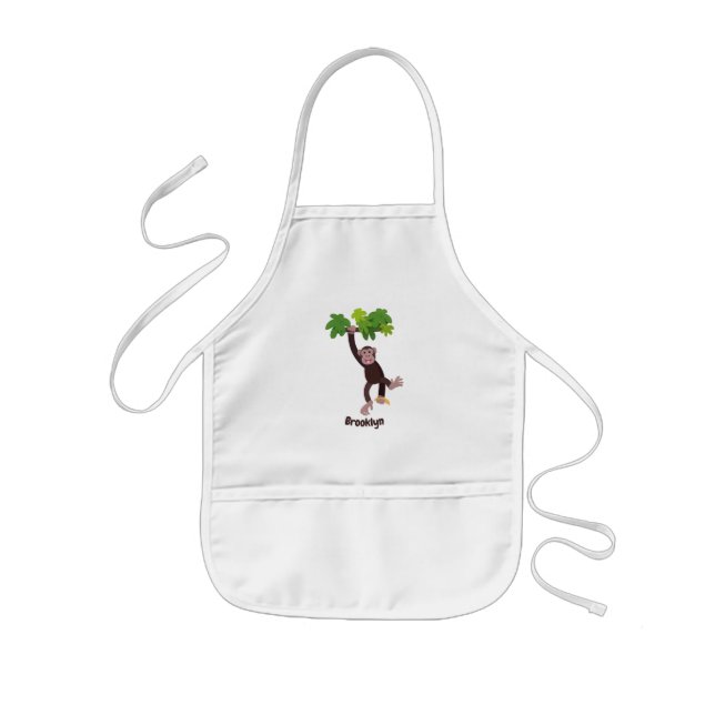 Cute chimpanzee in jungle hanging cartoon kids' apron (Front)