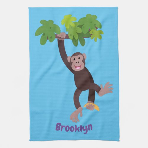 Cute chimpanzee in jungle hanging cartoon kitchen towel