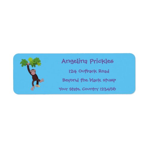 Cute chimpanzee in jungle hanging cartoon label