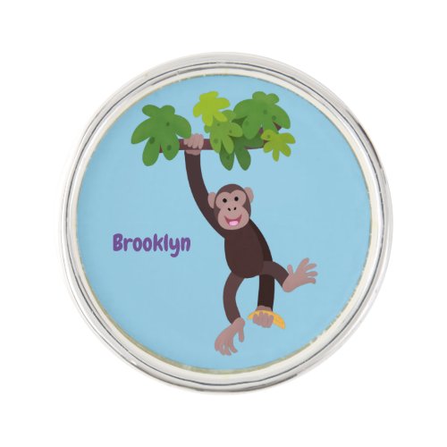 Cute chimpanzee in jungle hanging cartoon lapel pin