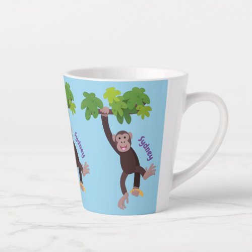 Cute chimpanzee in jungle hanging cartoon latte mug