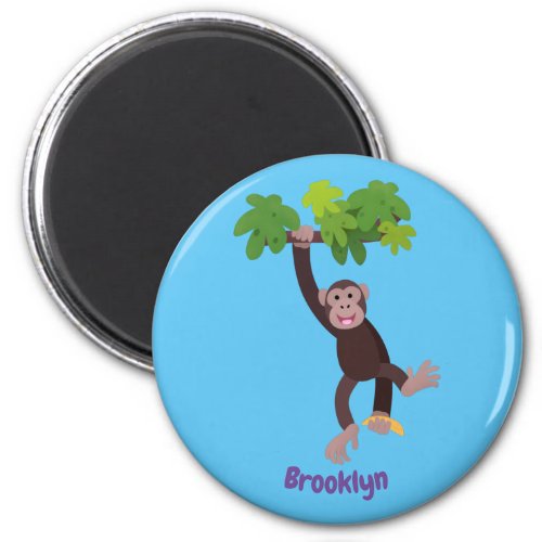 Cute chimpanzee in jungle hanging cartoon magnet