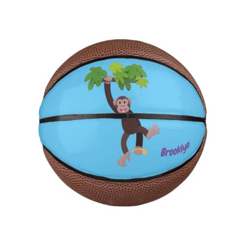 Cute chimpanzee in jungle hanging cartoon mini basketball