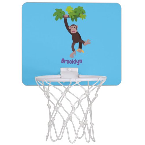 Cute chimpanzee in jungle hanging cartoon mini basketball hoop