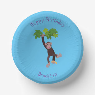 Cute chimpanzee in jungle hanging cartoon paper bowls