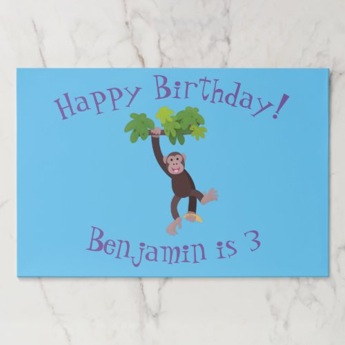 Cute chimpanzee in jungle hanging cartoon paper pad