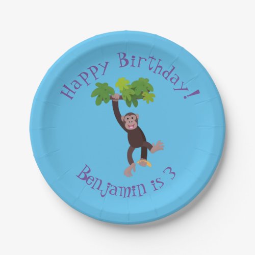 Cute chimpanzee in jungle hanging cartoon paper plates