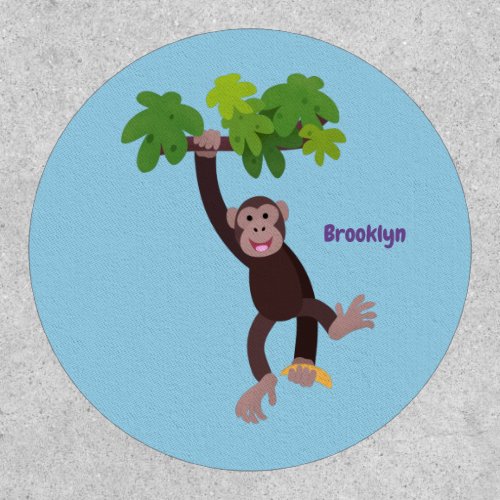 Cute chimpanzee in jungle hanging cartoon patch