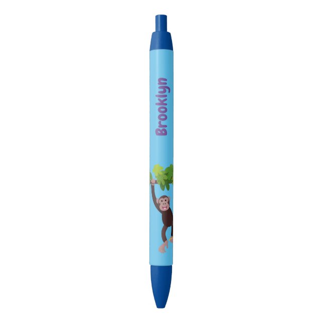 Cute chimpanzee in jungle hanging cartoon pen (Front Vertical)
