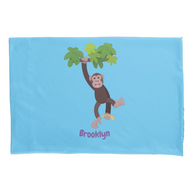 Cute chimpanzee in jungle hanging cartoon pillow case (Front)