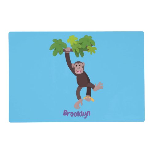 Cute chimpanzee in jungle hanging cartoon placemat