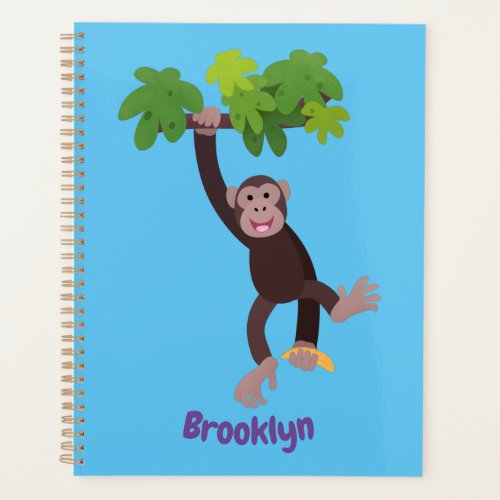 Cute chimpanzee in jungle hanging cartoon planner