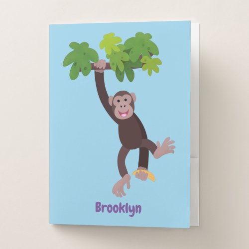 Cute chimpanzee in jungle hanging cartoon pocket folder