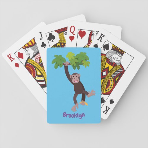 Cute chimpanzee in jungle hanging cartoon poker cards