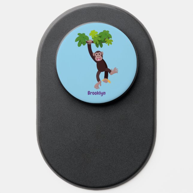 Cute chimpanzee in jungle hanging cartoon PopSocket (Popsocket)