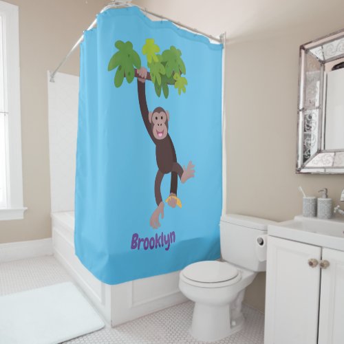 Cute chimpanzee in jungle hanging cartoon shower curtain