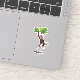 Cute chimpanzee in jungle hanging cartoon sticker
