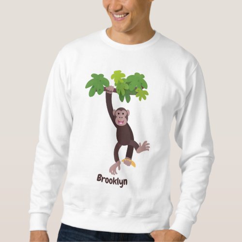 Cute chimpanzee in jungle hanging cartoon sweatshirt
