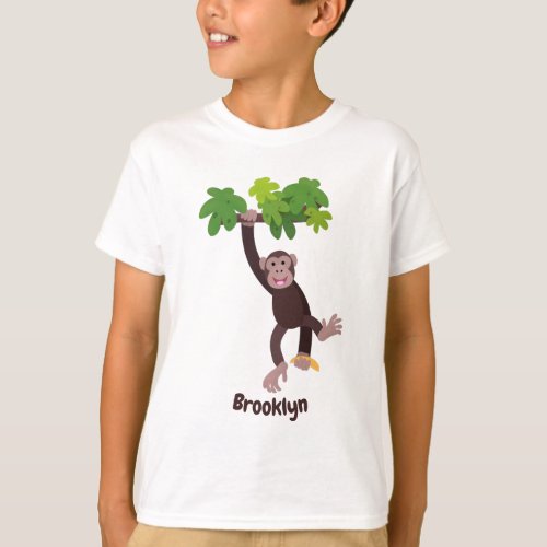 Cute chimpanzee in jungle hanging cartoon T_Shirt