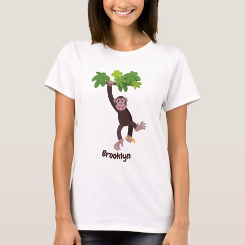 Cute chimpanzee in jungle hanging cartoon T_Shirt