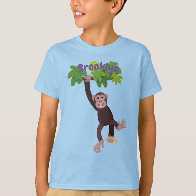 Cute chimpanzee in jungle hanging cartoon T-Shirt (Front)