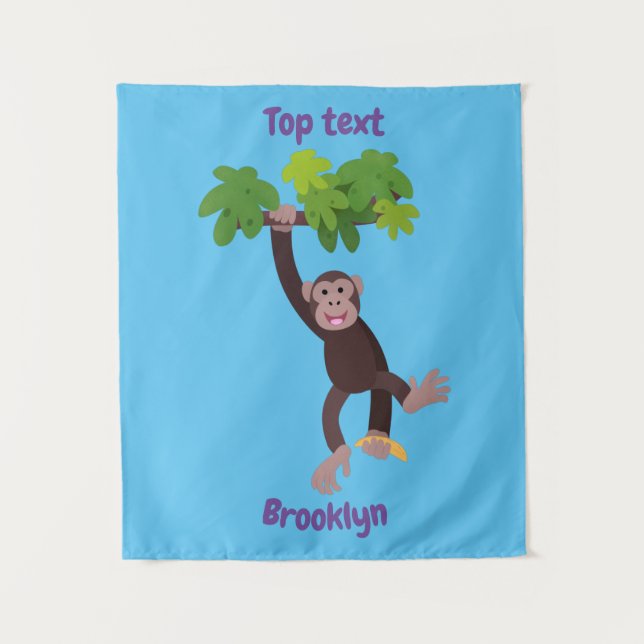 Cute chimpanzee in jungle hanging cartoon tapestry (Front)