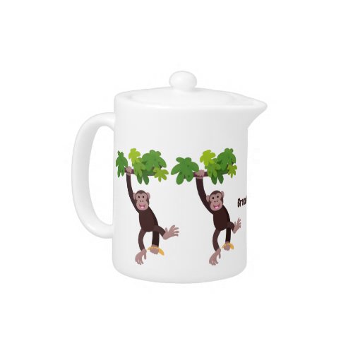 Cute chimpanzee in jungle hanging cartoon teapot