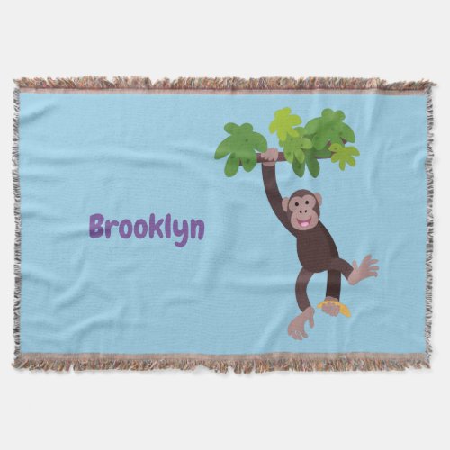 Cute chimpanzee in jungle hanging cartoon throw blanket