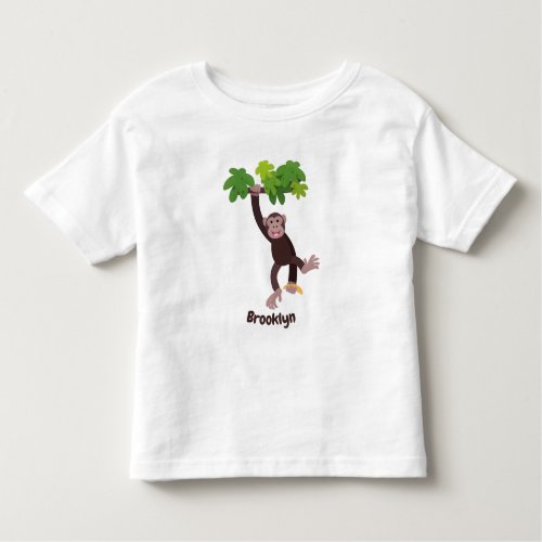 Cute chimpanzee in jungle hanging cartoon toddler t_shirt