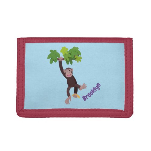 Cute chimpanzee in jungle hanging cartoon trifold wallet